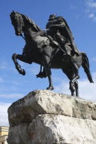 Albania, Tirane, Tirana, Equestrian statue of George Castriot Skanderbeg, the national hero of Albania.