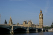 England, London, Westminster, View across the thames toward the Houses of Parliament and Big Ben.