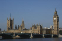 England, London, Westminster, View across the thames toward the Houses of Parliament and Big Ben.