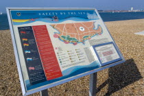 ENGLAND, Hampshire, Portsmouth, Southsea Beach with Safety At Sea information sign.