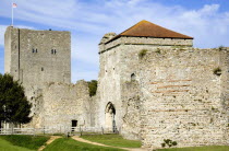 England, Hampshire, Portsmouth, Portchester Castle showing the Norman 12th Century Tower and 14th Century Keep within the Roman 3rd Century Saxon Shore Fort.