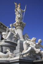 Austria, Vienna, Statue of Athena in front of Parliament.