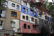 Austria, Vienna, Hundertwasser-Krawinahaus colourful exterior.