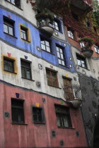 Austria, Vienna, Hundertwasser-Krawinahaus colourful exterior.