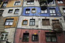 Austria, Vienna, Hundertwasser-Krawinahaus colourful exterior.