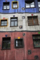 Austria, Vienna, Hundertwasser-Krawinahaus colourful exterior.