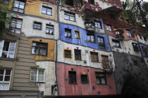 Austria, Vienna, Hundertwasser-Krawinahaus colourful exterior.