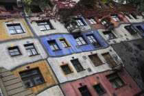 Austria, Vienna, Hundertwasser-Krawinahaus colourful exterior.