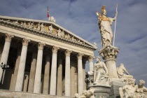 Austria, Vienna, Statue of Athena in front of Parliament.