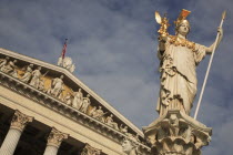 Austria, Vienna, Statue of Athena in front of Parliament.