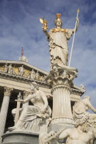 Austria, Vienna, Statue of Athena in front of Parliament.