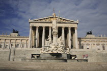 Austria, Vienna, Statue of Athena in front of Parliament.