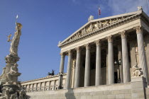 Austria, Vienna, Parliament with Statue of Athena to the left.