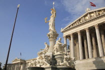 Austria, Vienna, Statue of Athena in front of Parliament.