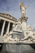 Austria, Vienna, Statue of Athena in front of Parliament.