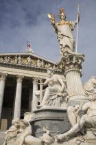 Austria, Vienna, Statue of Athena in front of Parliament.