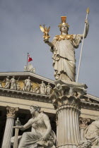 Austria, Vienna, Statue of Athena in front of Parliament.