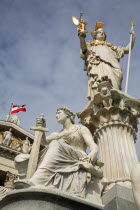 Austria, Vienna, Statue of Athena in front of Parliament.