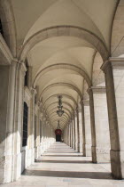 Portugal, Lisbon, Arches in Praca do Comercio.