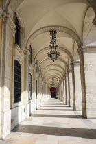 Portugal, Lisbon, Arches in Praca do Comercio.