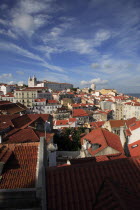 Portugal, Lisbon, View across the old town of Alfama to Monastery of Sao Vicente de Fora.