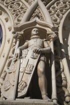 Portugal, Lisbon, Detail of the neo-manueline facade of Rossio Railway Station.