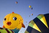 USA, New Mexico, Albuquerque, Annual balloon fiesta, Colourful hot air balloons.