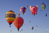 USA, New Mexico, Albuquerque, Annual balloon fiesta, Colourful hot air balloons.