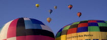 USA, New Mexico, Albuquerque, Annual balloon fiesta, Colourful hot air balloons.