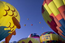 USA, New Mexico, Albuquerque, Annual balloon fiesta, Colourful hot air balloons.