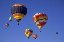 USA, New Mexico, Albuquerque, Annual balloon fiesta, Colourful hot air balloons.