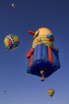 USA, New Mexico, Albuquerque, Annual balloon fiesta, Colourful hot air balloons.