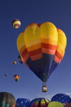 USA, New Mexico, Albuquerque, Annual balloon fiesta, Colourful hot air balloons.