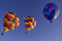 USA, New Mexico, Albuquerque, Annual balloon fiesta, Colourful hot air balloons.