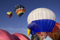 USA, New Mexico, Albuquerque, Annual balloon fiesta, Colourful hot air balloons.