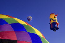 USA, New Mexico, Albuquerque, Annual balloon fiesta, Colourful hot air balloons.