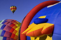 USA, New Mexico, Albuquerque, Annual balloon fiesta, Colourful hot air balloons.