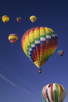 USA, New Mexico, Albuquerque, Annual balloon fiesta, Colourful hot air balloons.