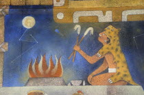 Mexico, Anahuac, Teotihuacan, Detail of mural in the Museum Manuel Gamio.