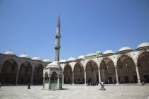 Turkey, Istanbul, Sultanahmet Camii, Blue Mosque, courtyard with minaret.