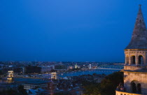 Hungary, Budapest, Buda Castle District, view over Danube and Pest from Fishermen's Bastion.