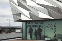 Ireland, North, Belfast, Titanic Quarter, Visitor centre designed by Civic Arts & Eric R Kuhne.