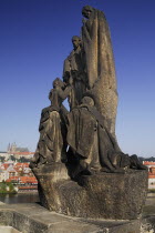 Czech Republic, Bohemia, Prague, Charles Bridge, Statue of St Cyril and St Methodius.