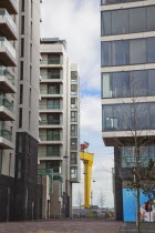 Ireland, North, Belfast, Titanic Quarter, Modern apartment buildings built on the former Harland and Wolff shipyard site.