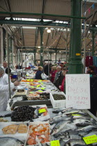 Ireland, North, Belfast, St Georges Market, fresh fish display with Dulse seaweed for sale.