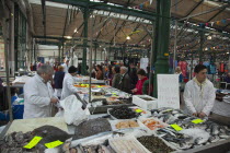 Ireland, North, Belfast, St Georges Market, fresh fish display with Dulse seaweed for sale.