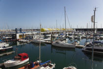 England, East Sussex, Brighton, view over boats moored in the Marina.