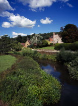 England, Hereford, Mordiford, house and gardens overlooking the river lugg in springtime.