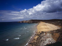 France, Bretagne, Crozon Peninsula, south west facing beach and Pointe du Toulinguet