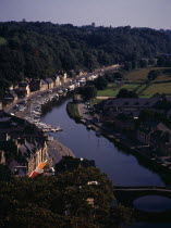 France, Bretagne, Cotes d'Armor, medieval market town of Dinan beside the river rance. view from main road viaduct.